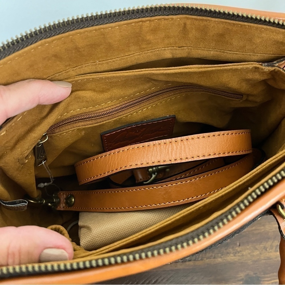 PATRICIA NASH TOOLED LEATHER PARIS SATCHEL/CROSSBODY FLORENCE TAN #558 NWT - Picture 9 of 11